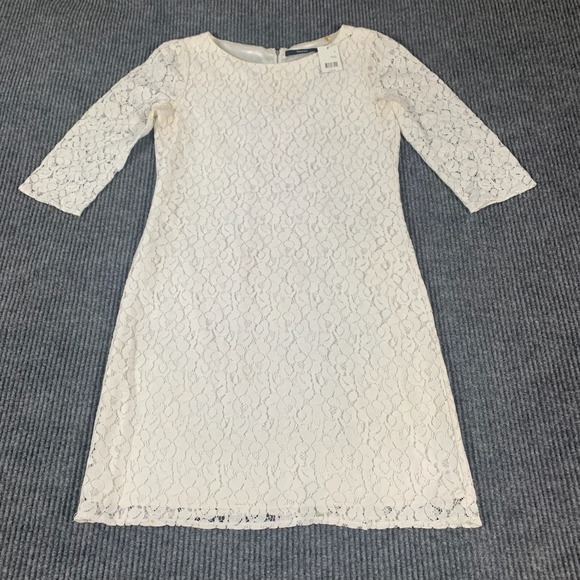 Tahari Dress Women's 2 White Crochet Lined A Line Wedding Formal NWT $188 Light - Picture 1 of 16